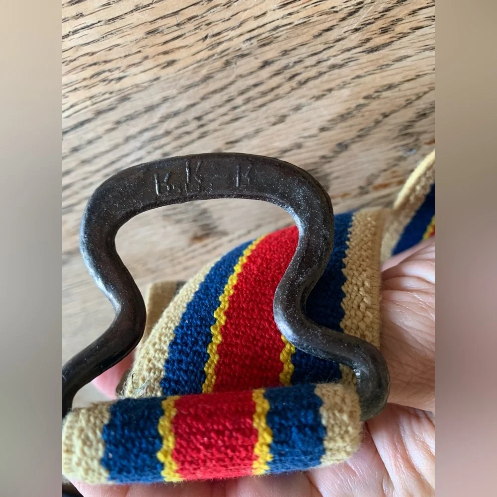 Vintage 70s/80s Striped Twill Stretch Belt Interlocking Buckle Retro Hippie